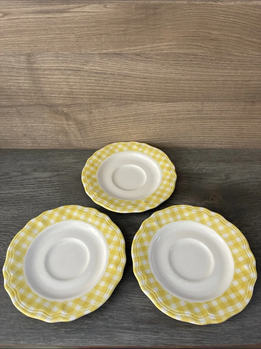 Sears Judy Ironstone 4004 Yellow Check Saucers ONLY Set of 6